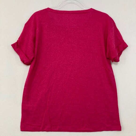 New J. Crew Medium Hot Pink Crew Neck 100% Linen Stretch Short Sleeve Tee - Picture 9 of 10